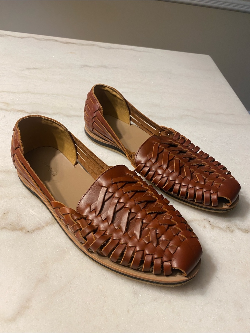NEW Nisolo Huarache Sandals brown tobacco leather woven slip on shoes size 8
9